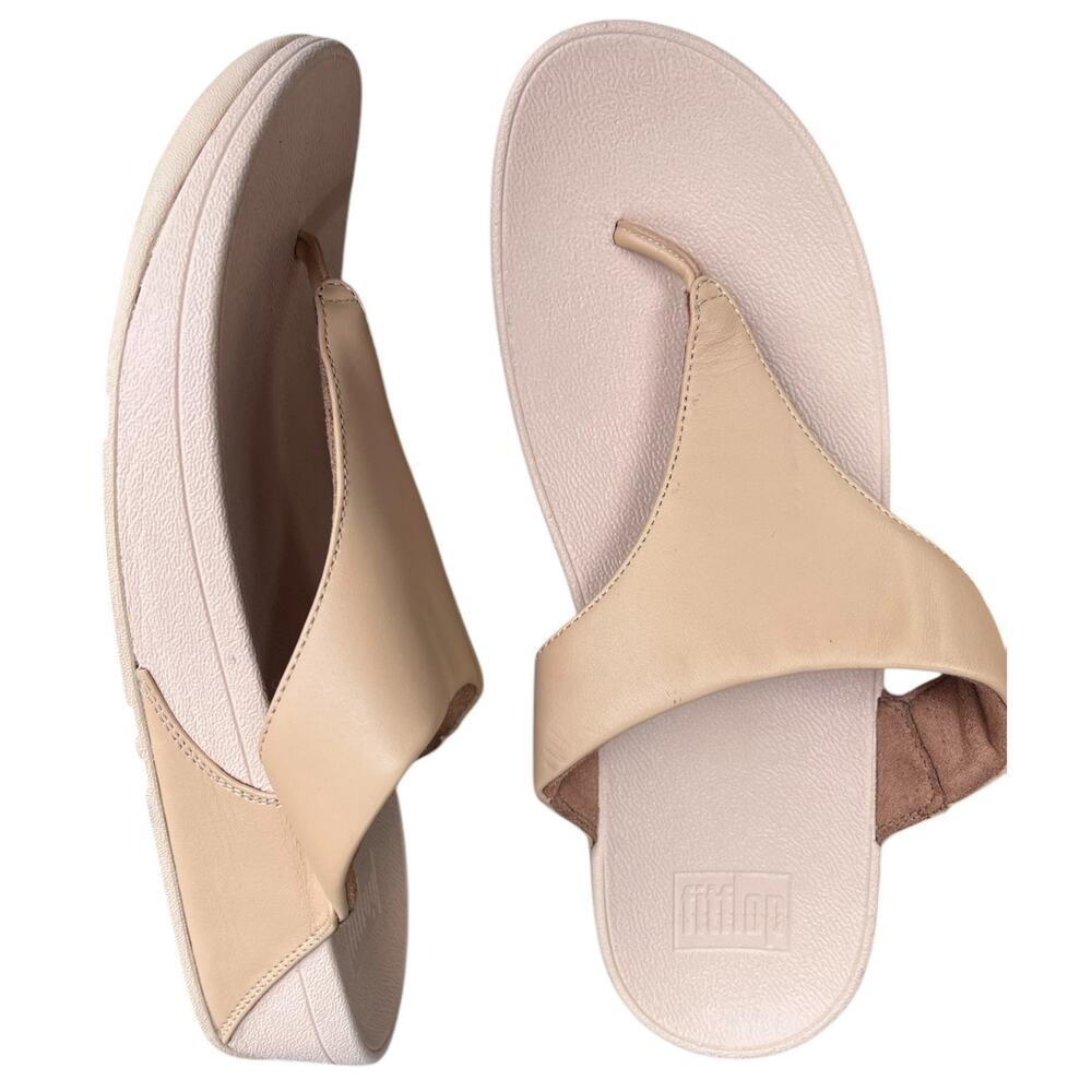 FitFlop Lulu Leather Toe-Post Flip Flop Sandals | Tender Blush Tan | Sz 11 US